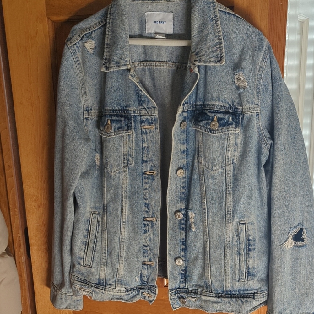 Old Navy Women's Distressed Light Blue Jean Jacket